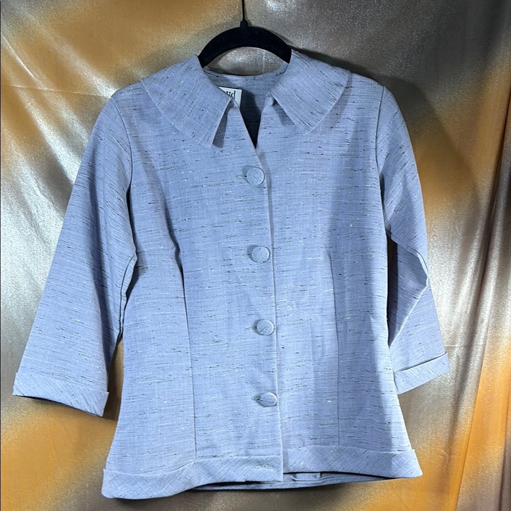 Vintage 50’s Women's Light gray/lavender Jacket skirt suit 36”‎ chest E1 bespoke